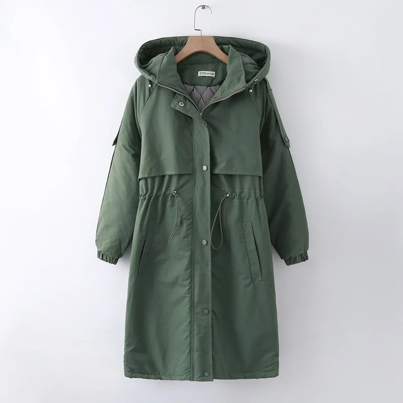 

2018 Winter New Style Korean-style 5 Colors Workwear-Style Loose-Fit Solid Color Long Hooded Cotton Coat Women's