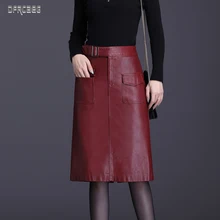 Осенняя женская сексуальная юбка-карандаш средней длины из искусственной кожи, зимняя Черная Женская юбка-карандаш с разрезом из искусственной кожи, облегающая юбка до бедра, Femme