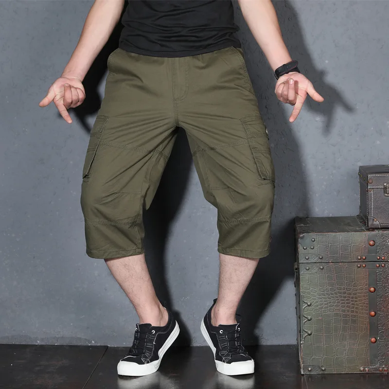 Camouflage Long Length Cargo Shorts Men Summer Casual Multi Pocket Cotton Hot Breeches Capri Pants Tactical Military Shorts 5XL