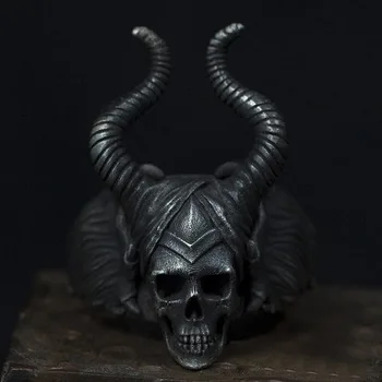 

Unique Punk Gothic Satanic Demon Sorath Shofar Skull Ring Men 316L Stainless Steel Biker Ring Baphomet Movie Jewelry Gift OSR290