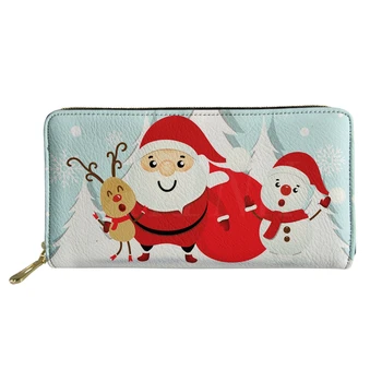 

THIKIN Women Wallet Leather Cartoon Christmas Print Long Zipper Vintage Clutch Wallets Card Holder Fashion Phone Bags Coin Purse