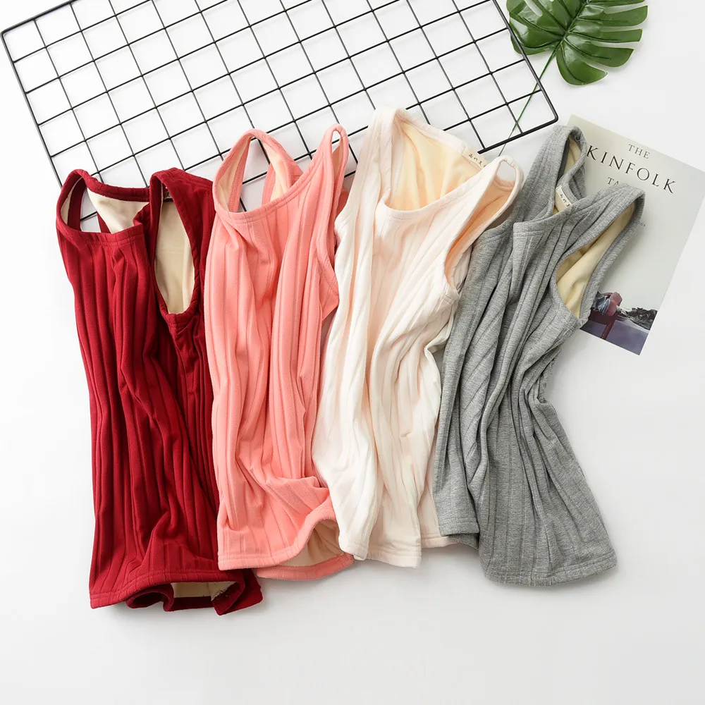 

Fdfklak L-3XL Plus Size Winter Tank Tops Women Sleeveless O-Neck Ladies Vest Singlets Camisole Cotton Slim Ladies Warm Vest