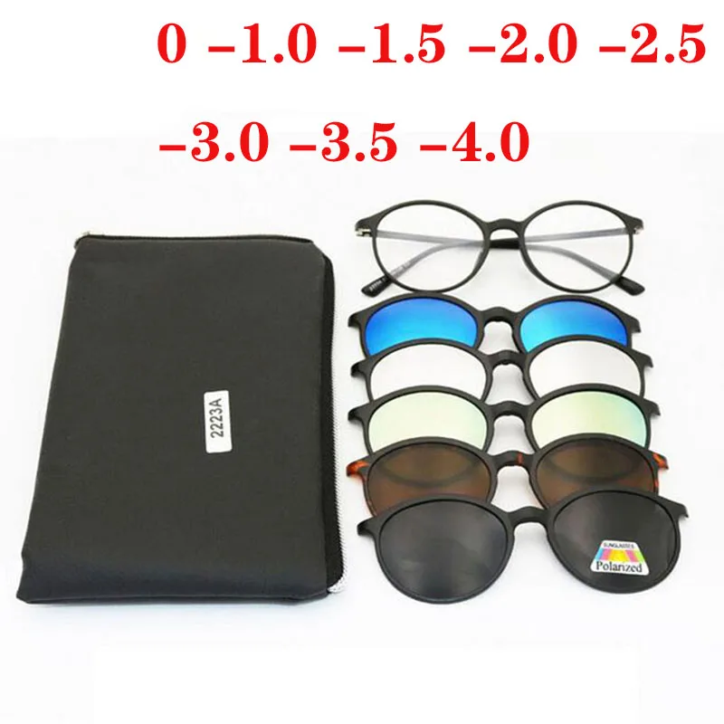 1,0-1,5-2,0-2,5-3,0-3,5-4 круглые поляризованные солнцезащитные очки готовые близорукость очки Магнит 5 клип солнечные очки близорукость очки 2223