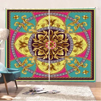 

Euporean Pattern Window Curtains 2 Panels Golden Flower Window Treatments 3D Print Vintage Baroque Window Drapes Home Curtain