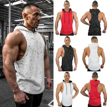 

Men Stringer Bodybuilding Muscle Sleeveless Hooded Shirt Tank Top Singlet Fitness Activewear Sport Workout Gym T-Shirt Tee Vest