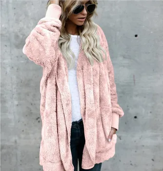 

2019 New Women's Autumn&winter Warm Hooded Open Stitch Hoodie Faux Fur Coat Lady Plus Size S-5XL Long Sleeve Fur Jacket Female