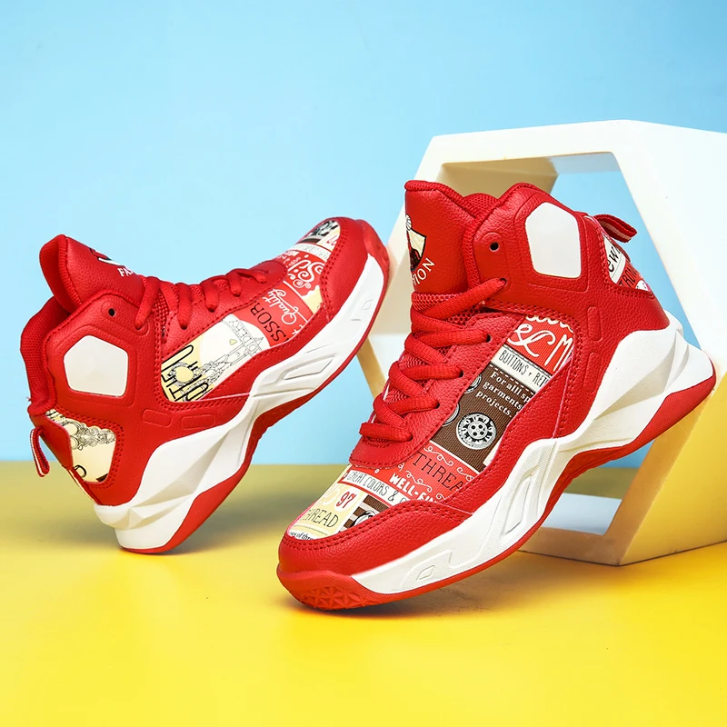 

Spring/Autumn 2019 Kids Basketball Shoes Designer Big Boy Basketball Trainers High Top Children Sport Shoes Non-Slip Boy Sneaker