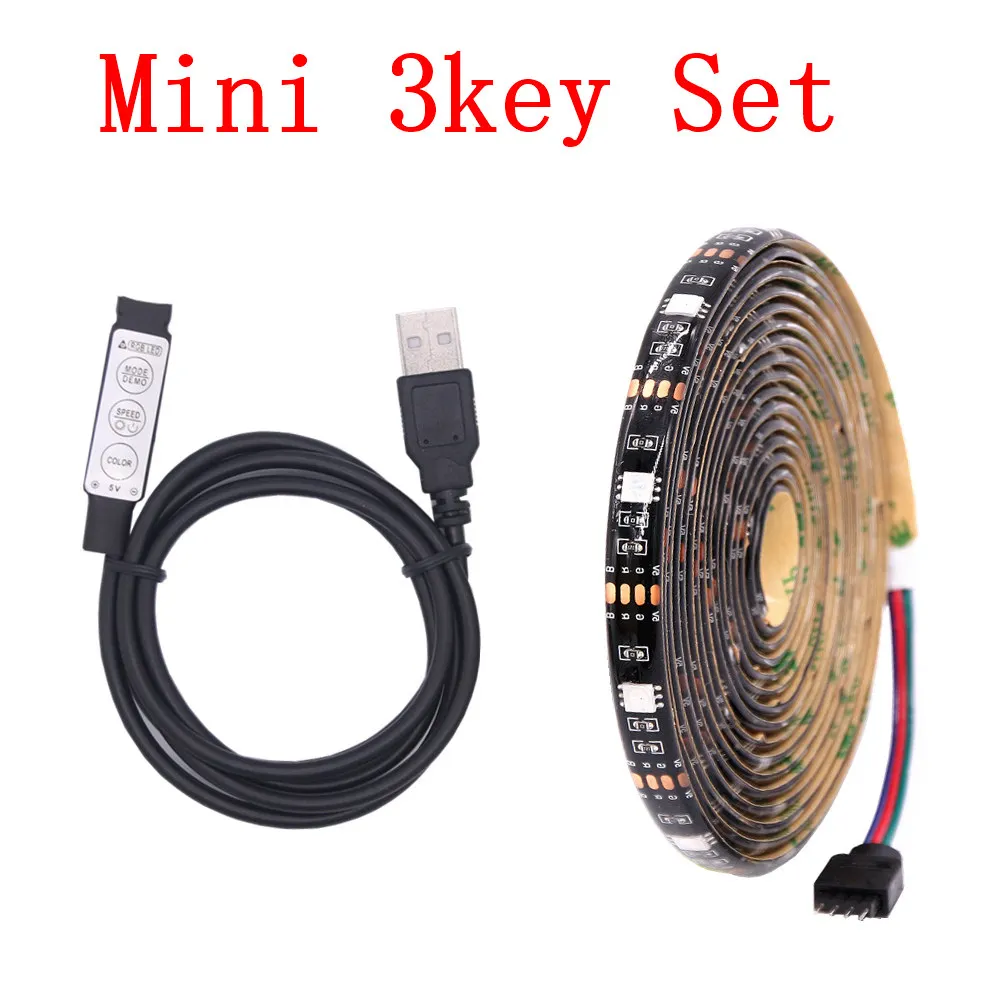 DC 5 в 1 м-5 м 5050 SMD RGB USB кабель Светодиодная лента светильник водонепроницаемый 3key 24Key IR 17key RF пульт дистанционного управления Смещенный светильник ing Декор лампа - Испускаемый цвет: Mini 3Keys