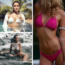Вязанный крючком Женский Бикини Топ пляжный купальник богемский пляжный бюстгальтер висячий шеи трикотажный купальник Бразильский бикини рубашка