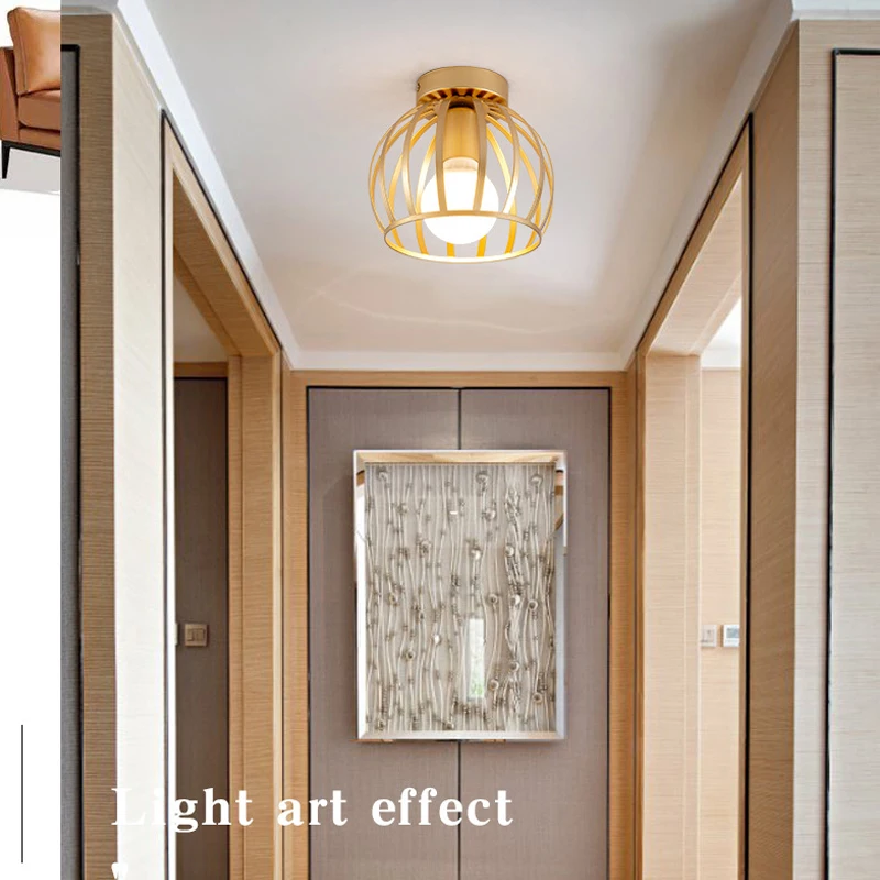 Golden Retro Ceiling Lamp led ceiling light ceiling light for Balcony Corridor with 7W Bulb E27 Metal LED Ceiling Lights for Living Room Bedroom Porch 110-220V