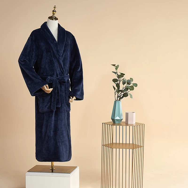 Мужской Халат большого размера плюс 3XL, длинный банный халат 135 кг, зимний теплый фланелевый банный халат, мужские кимоно халаты, женская одежда для сна, сексуальный халат - Цвет: Women Navy