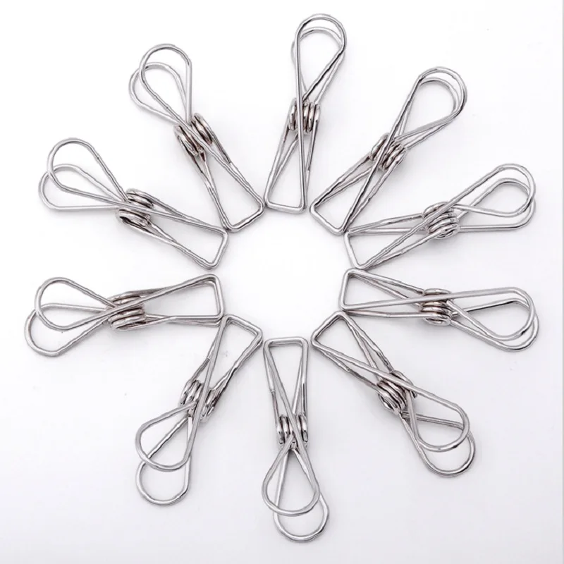 

10pcs High quality solid multi-function non-magnetic stainless steel clips Windproof sun socks sealing snack clip size clip