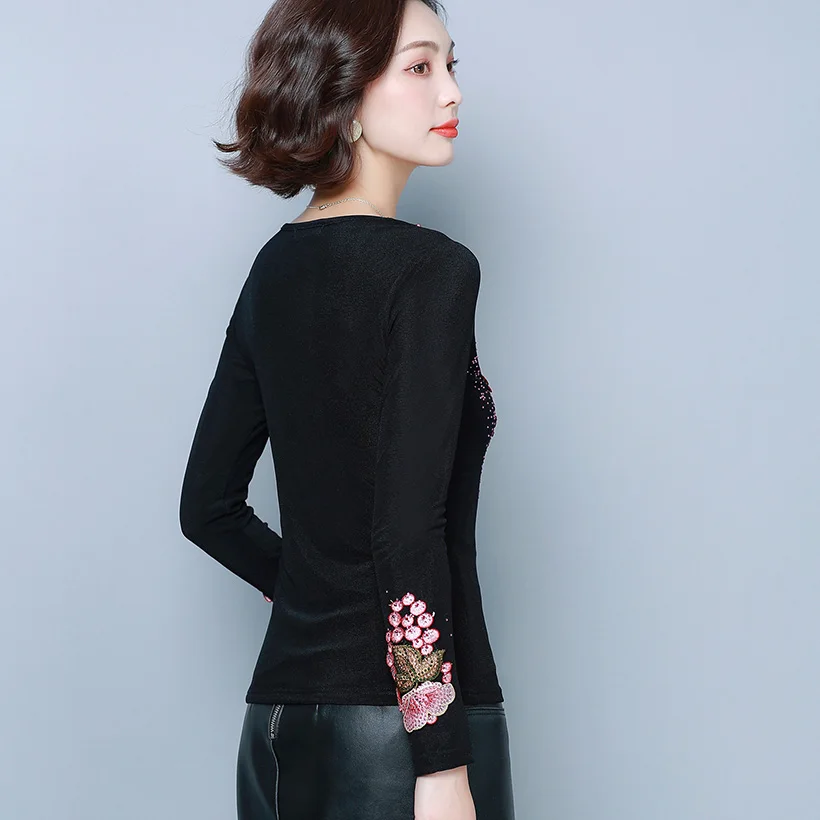 6XL blusas mujer de moda осенние сетчатые Топы с длинным рукавом модные элегантные тонкие женские блузки с цветочной вышивкой Рубашки Плюс топы