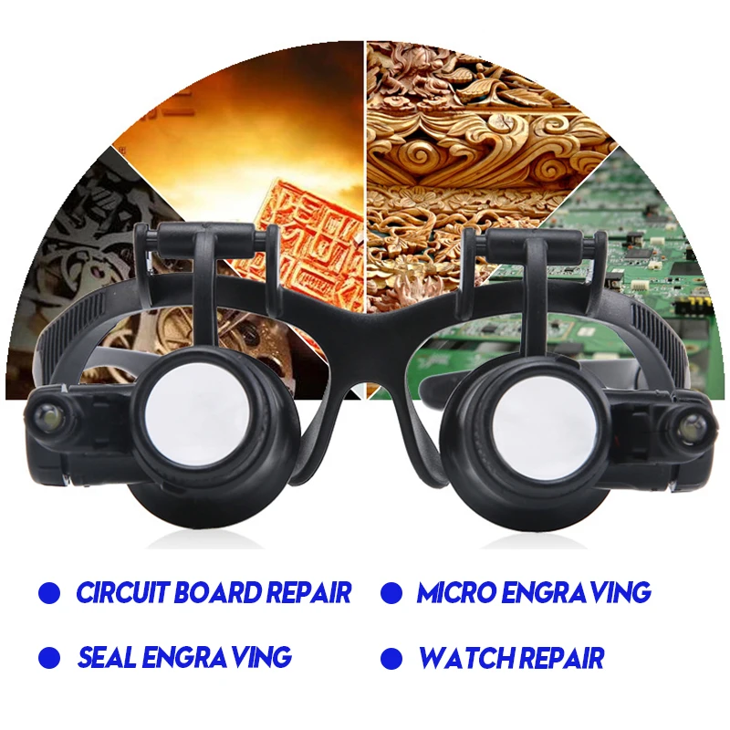Magnifying Glass 2.5X 4X 6X 8X 10X 15X 20X 25X Double Eye Loupe Head Wearing Repair Jeweler Watch Clock