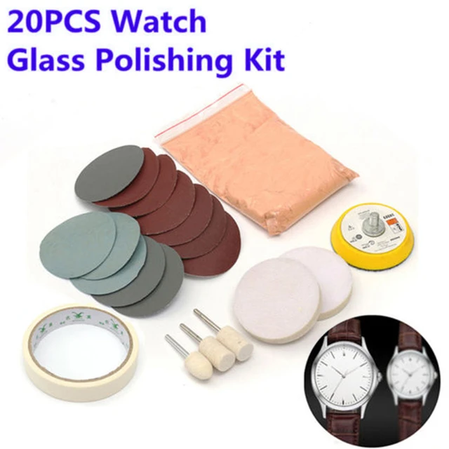 Nouveau Kit de polissage de verre de montre 20 pièces/ensemble, nettoyage  de verre, enlèvement des rayures, tampon de polissage et support de roue  50mm - AliExpress