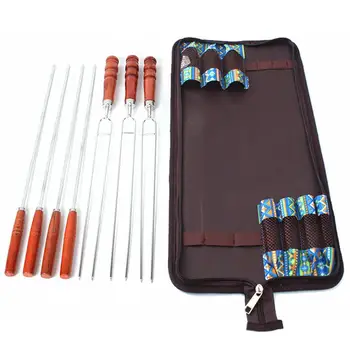 

DishyKooker Outdoor Toast Needle Barbecue Fork Stainless Steel U-shape Enviromental Friendly Wood Handle Picnic 7 Piece Set