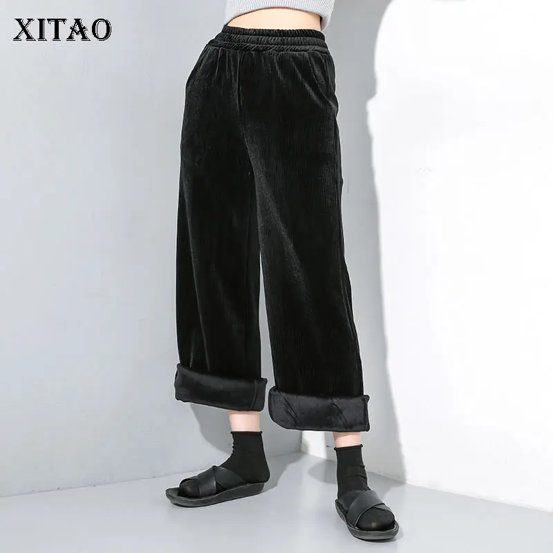 XITAO, простые, плиссированные, черные, серые брюки, женская одежда,, модные, свободные, повседневные, с эластичной резинкой на талии, плоские, подходят ко всему, широкие брюки DMY1539