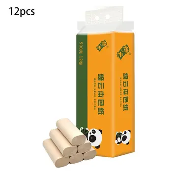 

12 Rolls Natural Bamboo Pulp Roll Paper Toilet Paper 4 Layer Thickened Strong
