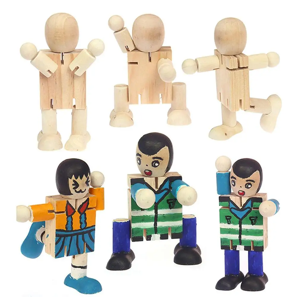 

2Pcs Kids DIY Painting Model Toy Wooden Blank Robot Model DIY Hand Painting Graffiti Kids Role Play Toy