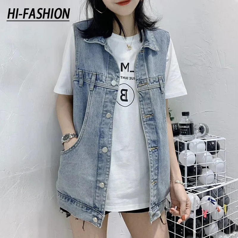 Джинсовый жилет HI-FASHION Корейская Весенняя Новая женская куртка пальто одежда для