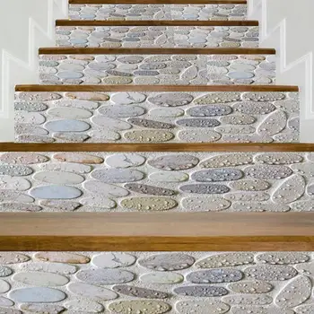 

6 Pcs Removable Stairs Stickers Stairway Step Self-Adhesive Waterproof PVC Stair Home Decoration Decal Cobblestone Pattern