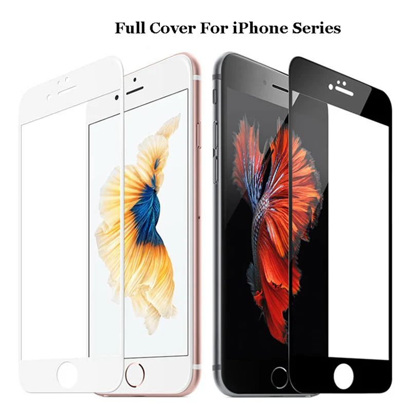 9H Full Cover Tempered Glass For iphone 8 X 4 4s 5 5s 5c SE 6 6s plus 7 7S 7plus Screen Protector Toughened Film Case Phone Bag