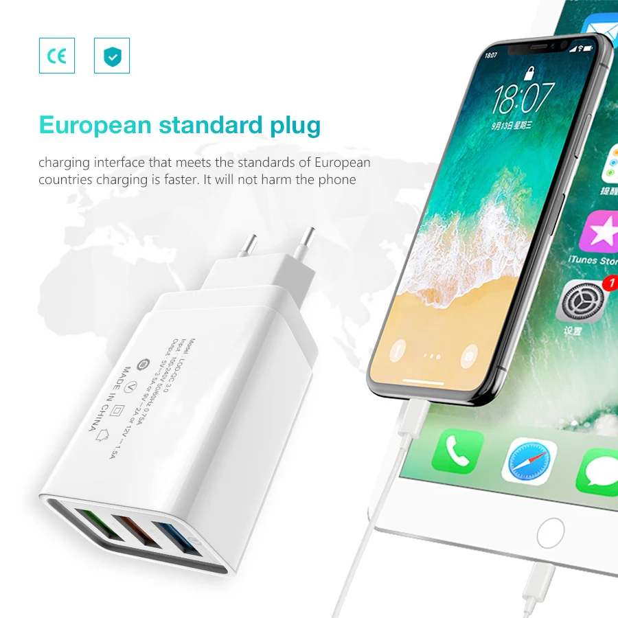 FBYEG EU Plug 3 порта USB зарядное устройство настенный адаптер для зарядки мобильного телефона для быстрой зарядки