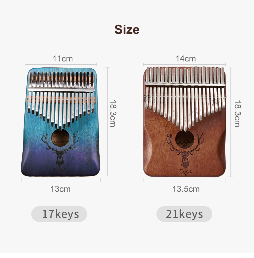 Kalimba - mbira Cega - 17 a 21 tónů - palcové piano s nádhernou ozvučnou skříňkou s motivem jelena