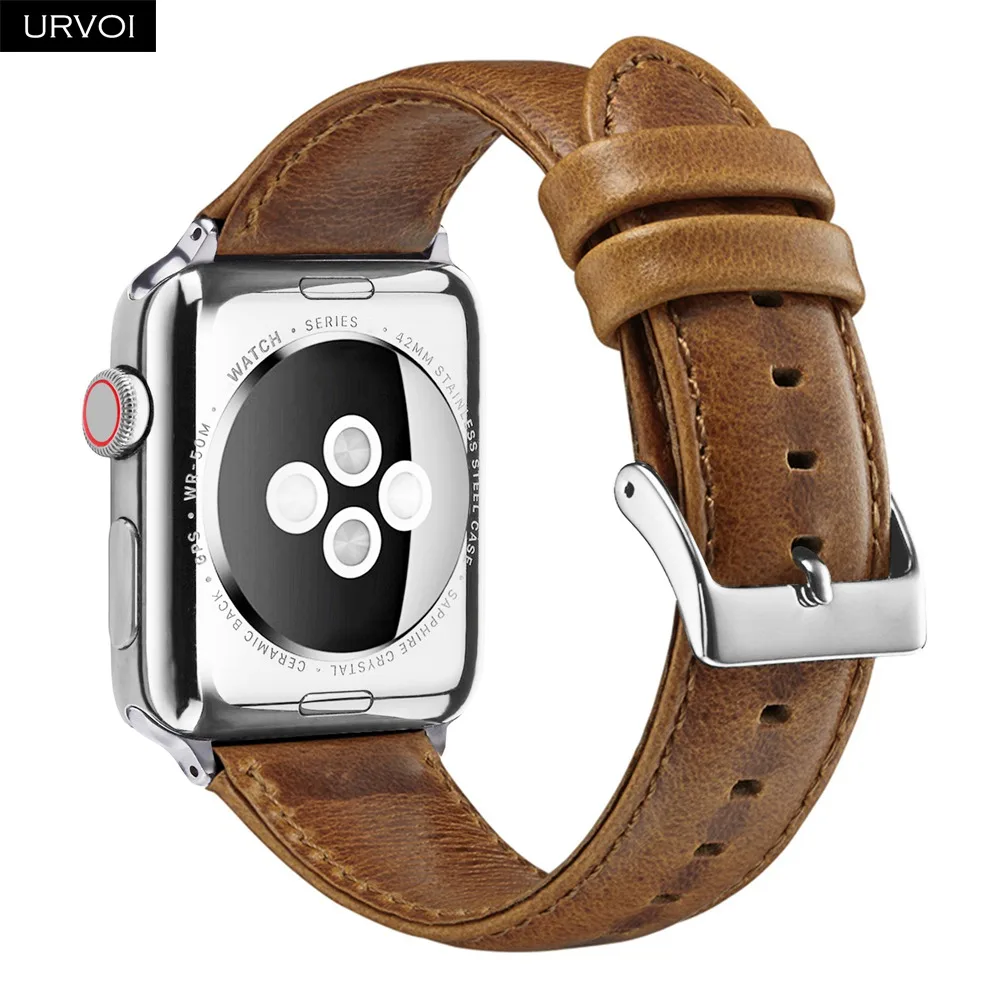 Ремешок URVOI для apple watch series 5 4 3 2 кожаный ремешок для iwatch 40 44 мм подлинный верхний слой Классическая Пряжка наручный ремень