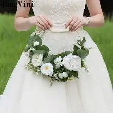 JaneVini Корея белый и зеленый букет невесты круглый Шелковый цветок Венок корзина Флер Роза Пион Свадебные букеты Свадебные украшения