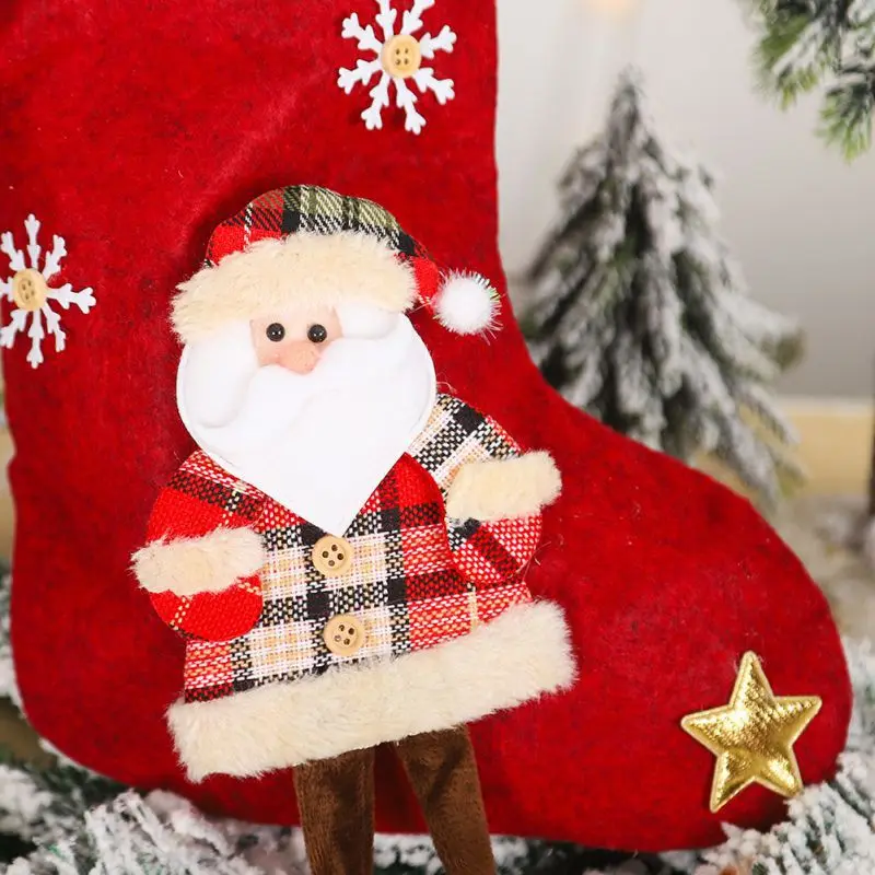 Кукольные чулки Санта-Клауса, Рождественский Декор, яркие носки, Подарочный держатель, Сумка с подвесными петлями, Рождественская елка, камин, сезонное украшение