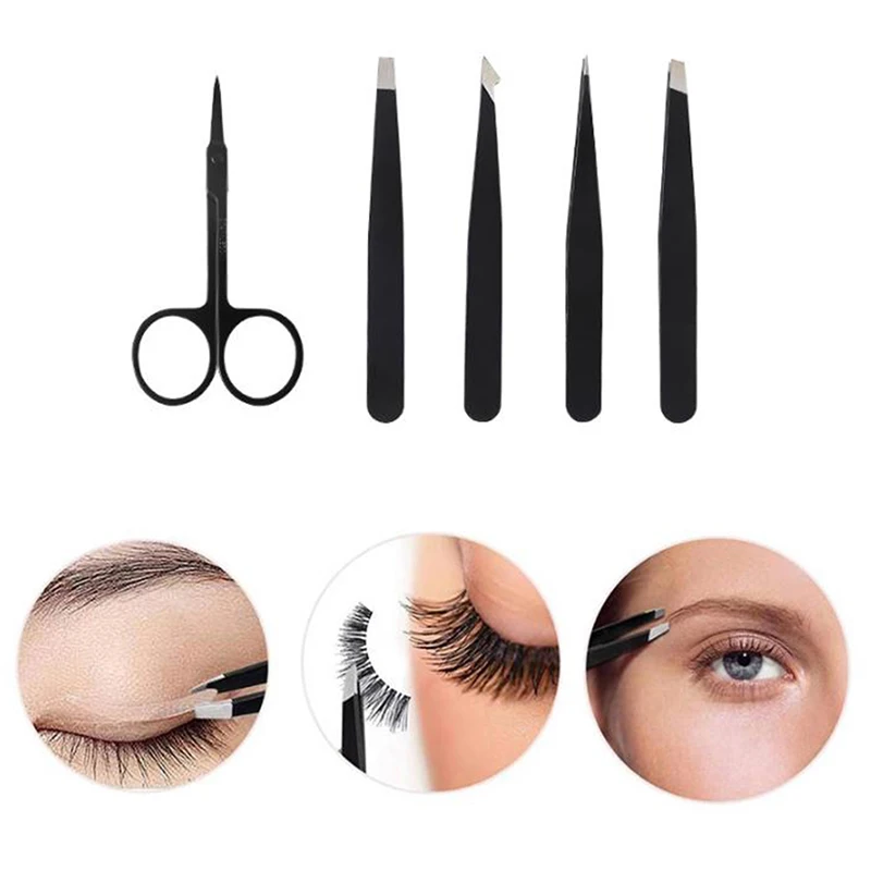 5Pcs Eyebrow Tweezers Hair Beauty Slanted Stainless Steel Tweezer Makeup Tools