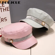 Модная шляпа в стиле милитари Матросская шляпа для женщин и мужчин черная гладкая шляпа со стразами пояс Кепка Капитана Ретро берет шляпа gorras