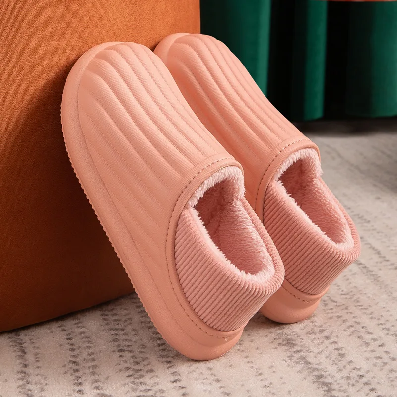 

My-Love 2020 Women EVA Waterproof Winter Cotton Slippers Warm Plush House Thick Bottom Men Shoes
