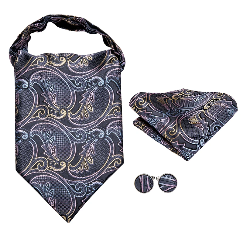 AS-1004 роскошный мужской комплект Ascot винтажный серый жаккард пейсли шелковый галстук винтажный галстук карман Квадратные Запонки Набор