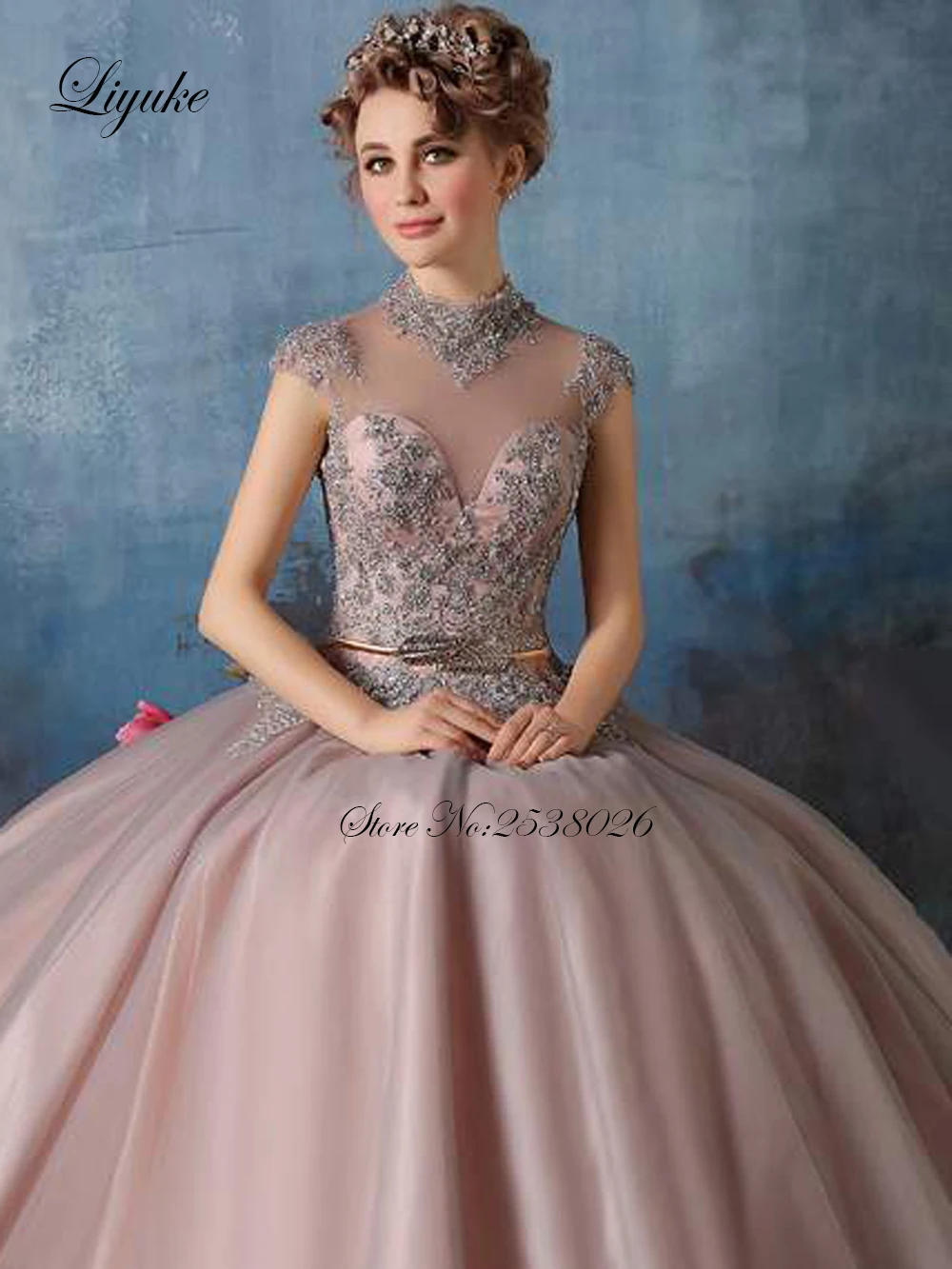 Элегантное розовое ТРАПЕЦИЕВИДНОЕ ПЛАТЬЕ-трапеция Liyuke для Quinceanera с полностью серебристым искусственным листом, поясом и завязкой (art.: 3920c4ebfa5dc) - 3920c4ebfa5dc