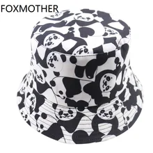 FOXMOTHER новые милые черные панда животных печати шапки для рыбака Кепка с покрывалом женские мужские