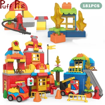 

181pcs City Fire Station Large Building Blocks Duploed Fireman Figures Bricks Set Educational DIY Kids Toy for Children Gifts