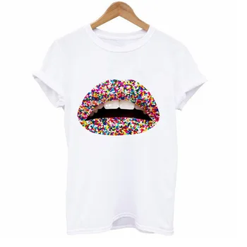 

Sexy Colorful Lip 3D Print T Shirt Women Short Sleeve O Neck Loose Tshirt 2020 Summer Fashion Women Tee Shirt Tops