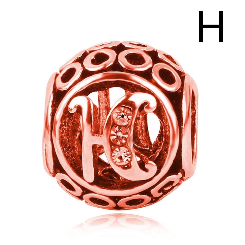 H Новинка, розовое золото, 1 шт., s925, начальная буква алфавита, A-Z, сделай сам, свободные бусины, подходят для Pandora, подвески, браслет для женщин, ювелирное изделие - Цвет: H