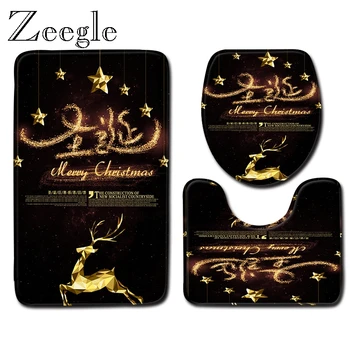 

Zeegle Christmas Bath Mat Set washable Bathroom Decoration Carpet Non-slip Toilet Lid Cover Mat Absorbent Soft 3pcs Toilet Set