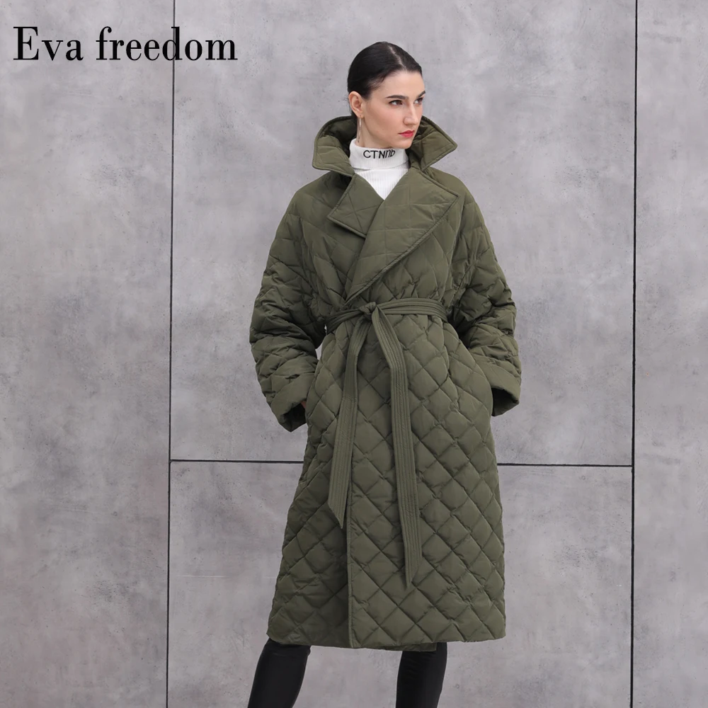 Kopen 90% eendendons warme Parka jas winter mode merk dikke warme donsjack vrouwelijke over de knie lange donsjack met riem F330