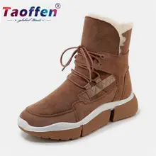 Taoffen/5 цветов; женские кроссовки из натуральной кожи; прогулочная обувь на плоской подошве с круглым носком; женская зимняя теплая обувь; Размеры 35-39