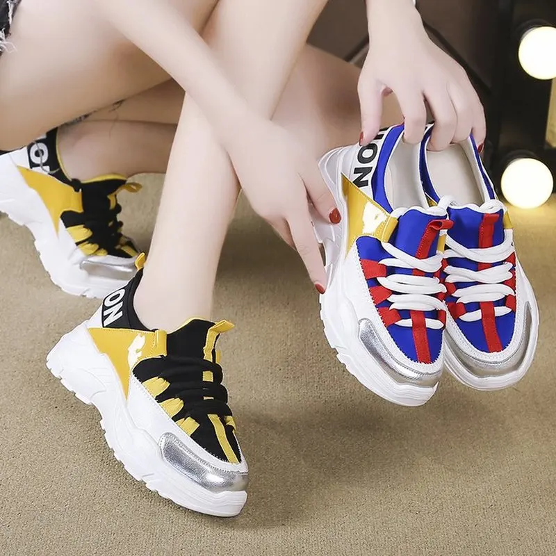 

Autumn New Women's Sneakers Color Matching Casual Flat Vulcanized Shoes Ladies Outdoor Walking Shoes Tide Platform Old Shoes