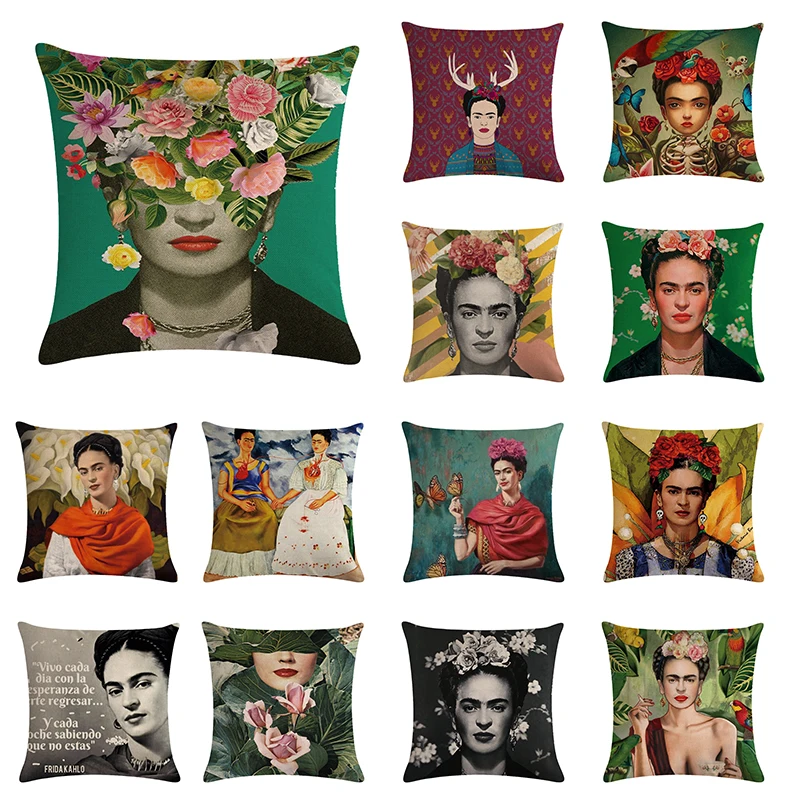 

18*18'' Painter Frida Caro woman Decorative Cushion Cover Cotton Linen Square Throw Pillow Cover Home Office Car Sofa