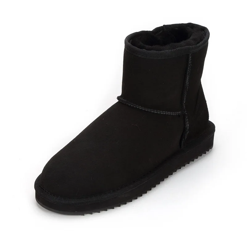 Мужские зимние ботинки; классические модные ботильоны; теплые мужские ботинки на натуральном меху; зимняя теплая шерстяная обувь из натуральной овечьей кожи - Цвет: Black