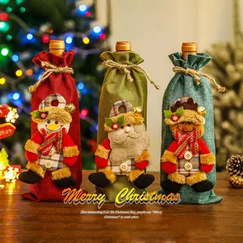 

FengRise Multiple Styles And Patterns Red Wine Cloth Cover Christmas Table Decorations For Home Santa Claus Wine Bottle Cover