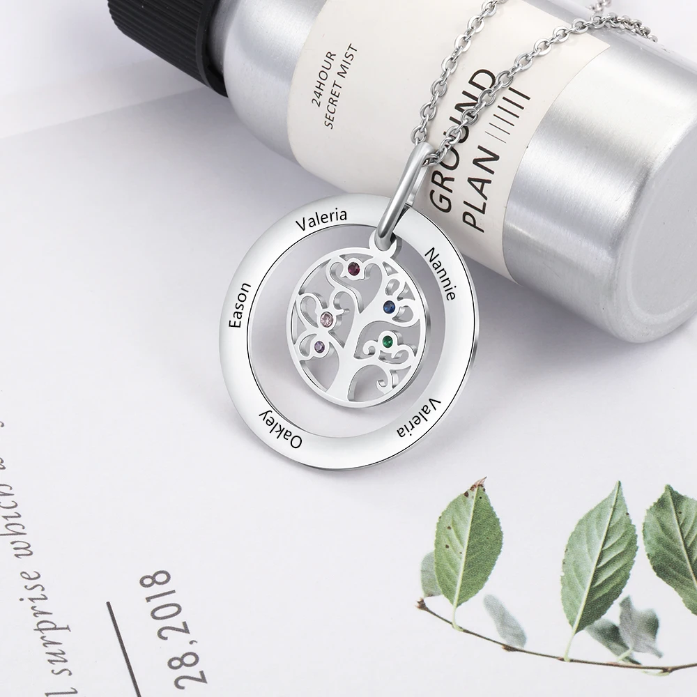 JewelOra персонализированные Дерево жизни ожерелье с зодиакальным камнем из нержавеющей стали имя кулон с гравировкой семейный подарок для мать бабушка