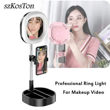

Foldable LED Selfie Ring Light With Makeup Mirror For Youtube Tiktok Vk Makeup Video Photography Fill Ringlight With Phone Clip