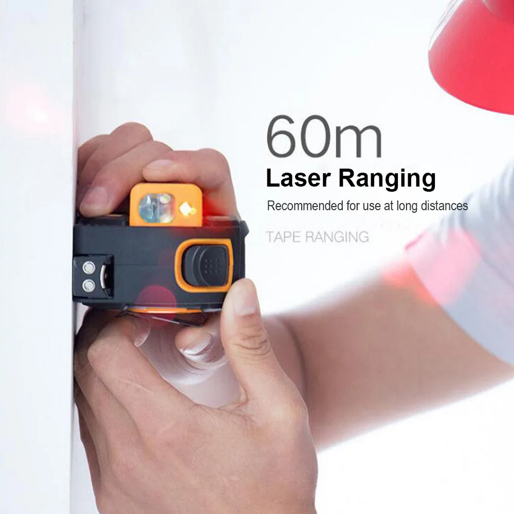 2 In 1 Laser Distance Meter Range Finder 40M 60M Laser Tape Measure Digital Retractable Laser Rangefinder Ruler Survey Tool 5m